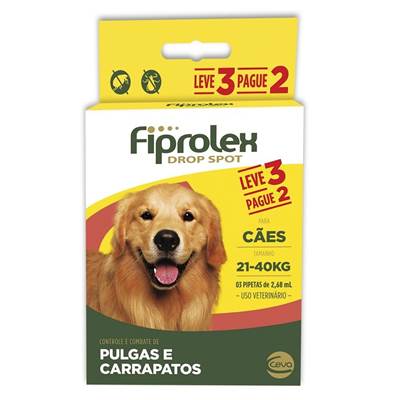 Combo Antipulgas e Carrapatos Fiprolex Drop Spot Ceva para Cães de 21kg até 40kg 3 pipetas