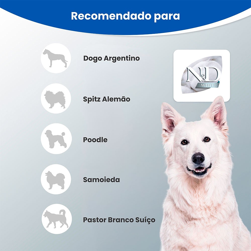 N&D White para Cães Filhotes de Raças Médias e Grandes Sabor Merluza, Spirulina e Erva Doce