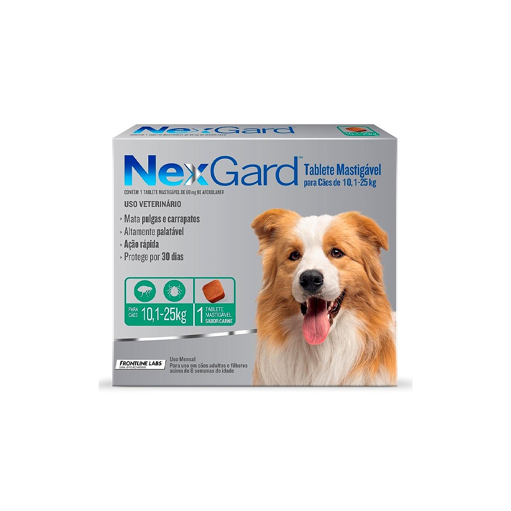 Antipulgas e Carrapatos Nexgard para Cães de 10,1kg a 25kg 1 comprimido