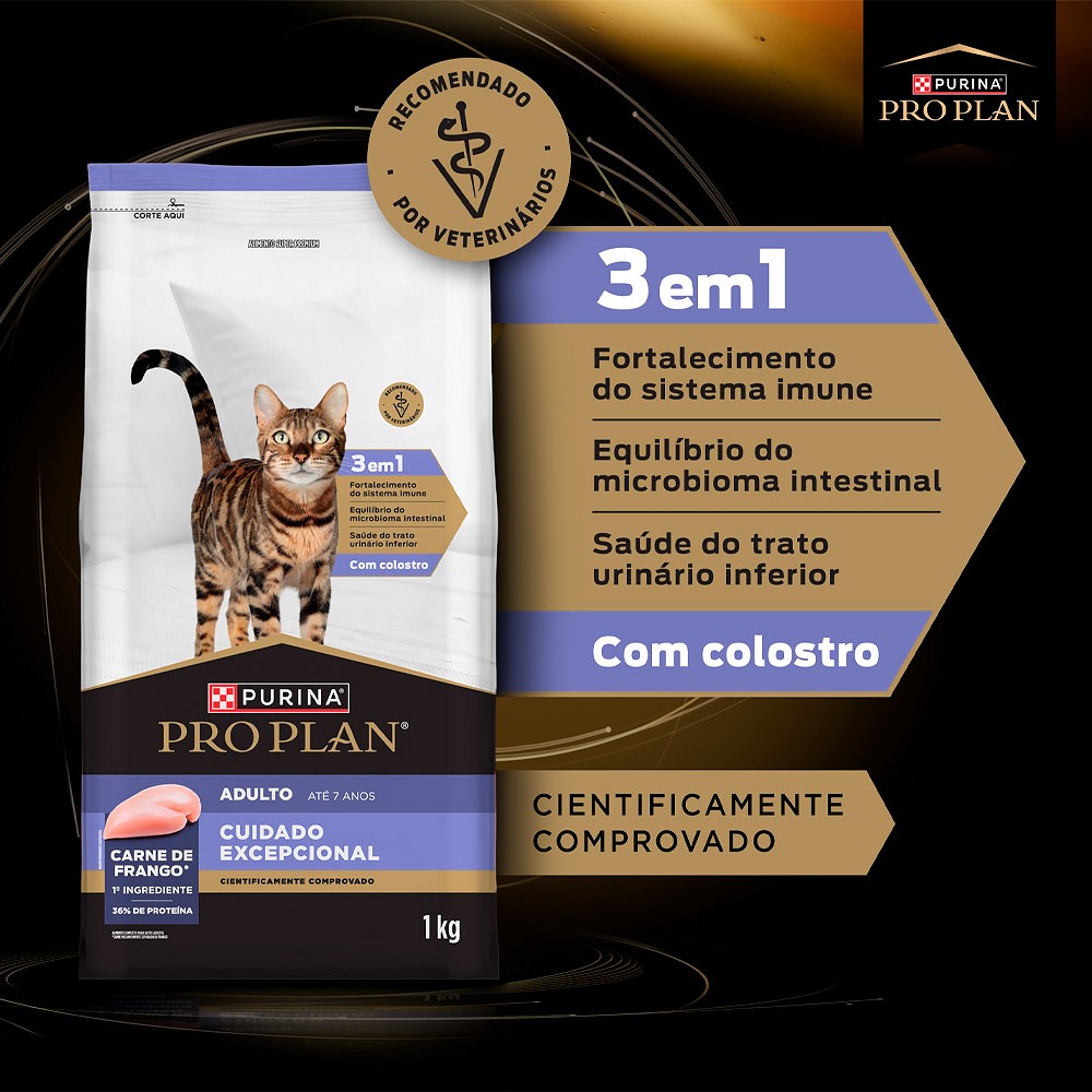 Raçõ Proplan Cuidado Excepcional para Gatos Adultos sabor Frango 