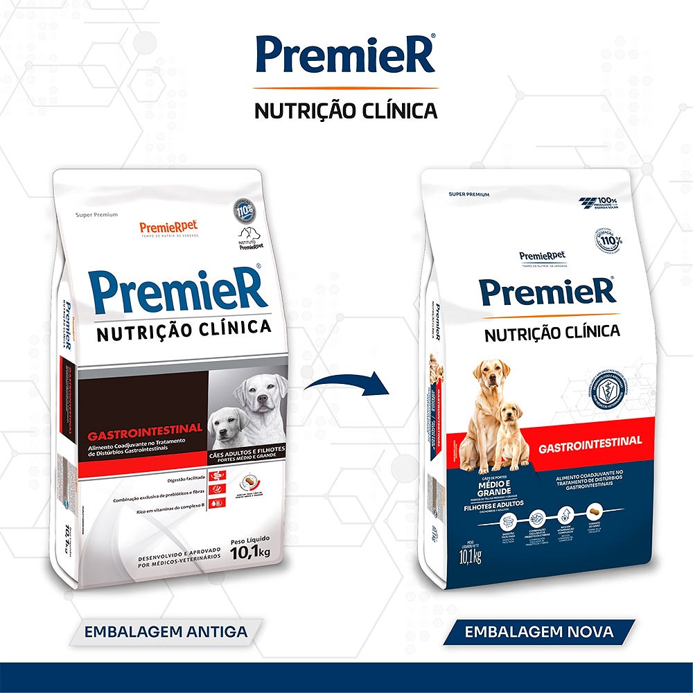 Ração Premier Veterinary Gastro para Cães Adultos Raças Médias e Grandes 