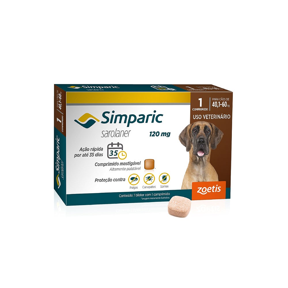 Antipulgas e Carrapatos Simparic 120 mg para Cães de 40,1kg - 60kg