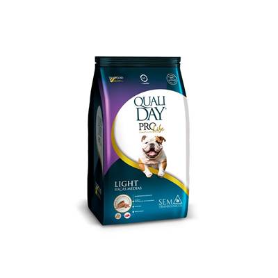 Ração Qualiday Pro Life Light Sabor Frango com Batata Doce para Cães Adultos Raças Médias e Grandes 13kg