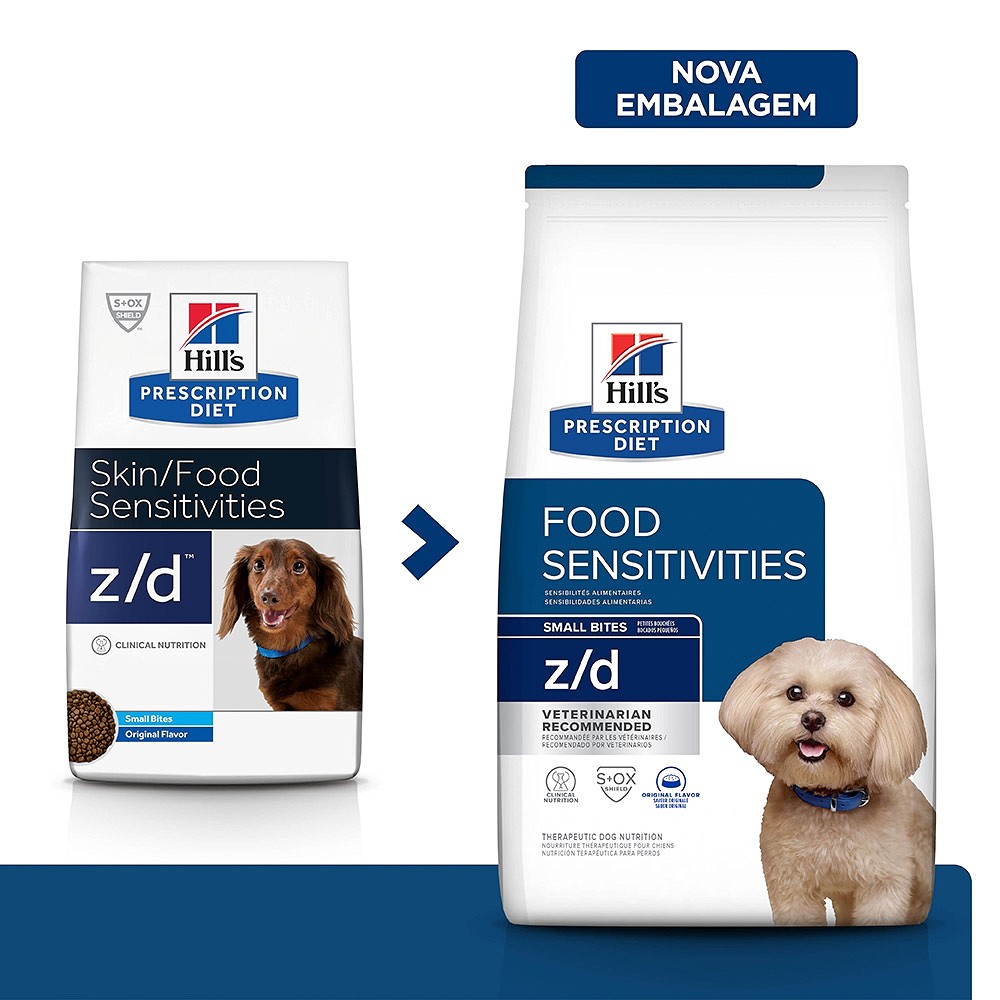 Ração Prescription Diet Z/D Alergias Alimentares e da Pele Hills para Cães Adultos Pedaços Pequenos