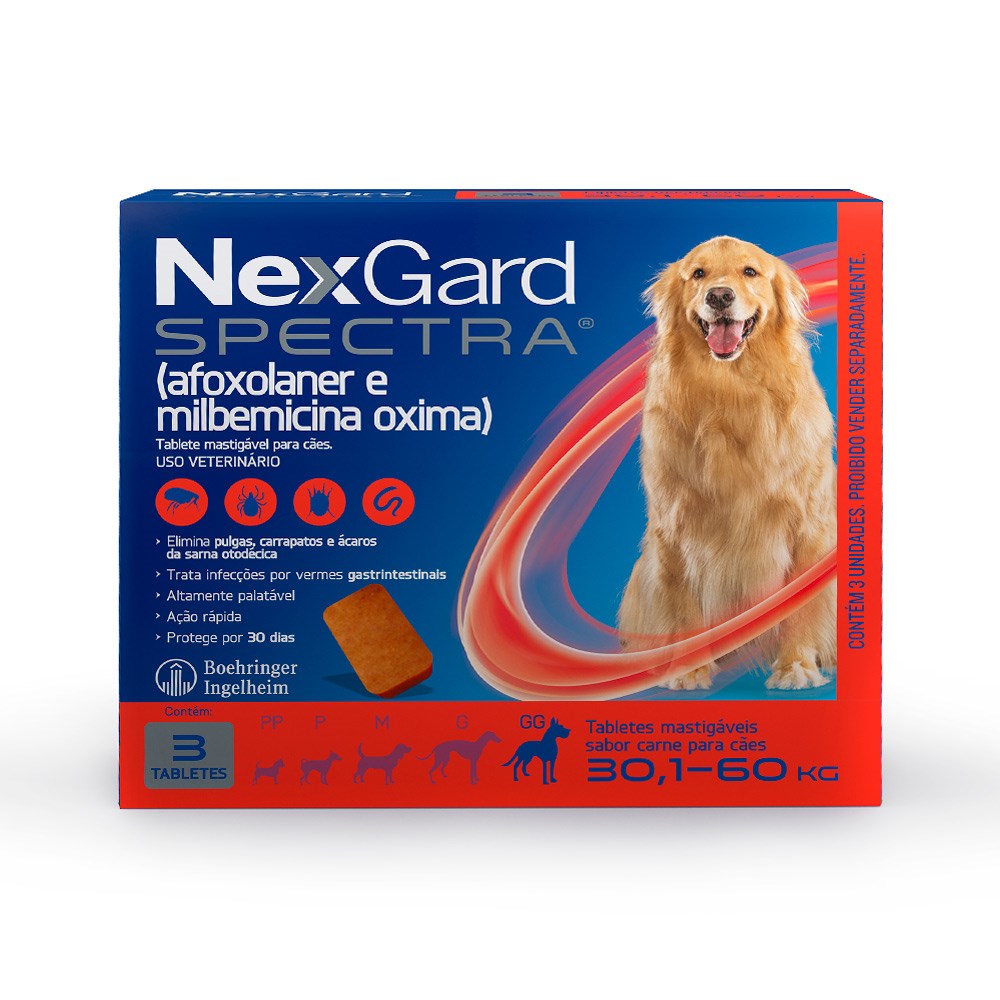 Antipulgas e Carrapatos NexGard Spectra para Cães de 30,1kg a 60kg