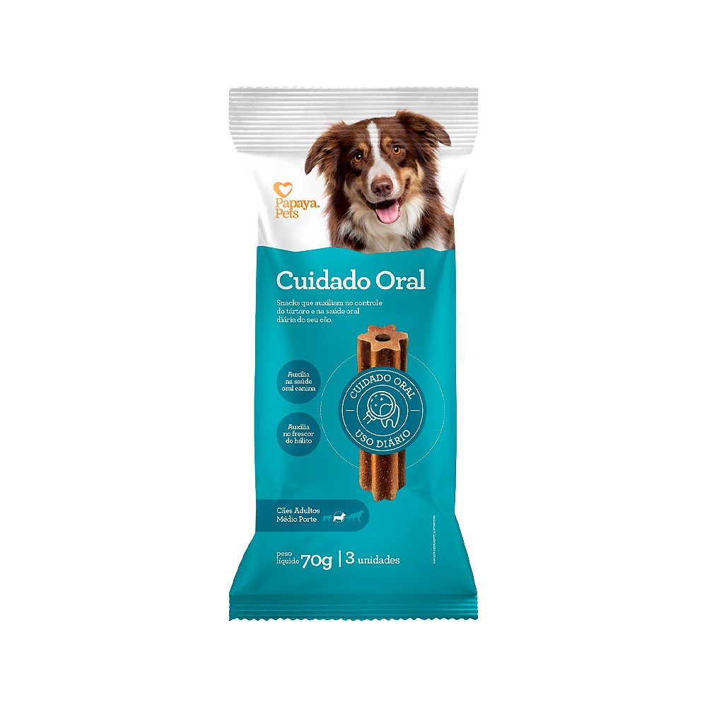 Snack Papaya Pets Cuidado Oral para Cães Adultos de Porte Médio