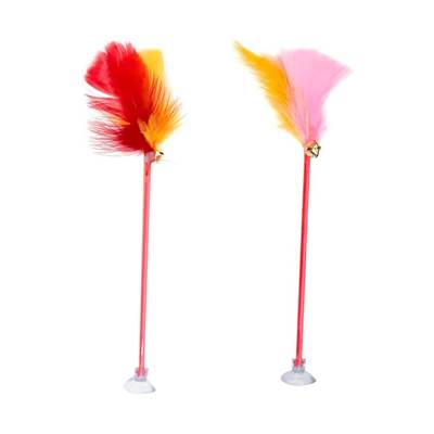 Brinquedo Plumas e Penas Varinha Pena, Ventosa e Guizo para Gatos - Cores Sortidas U