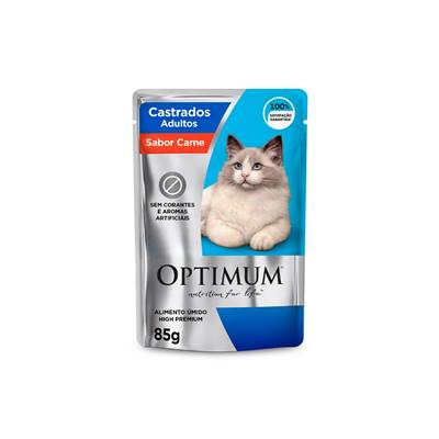 Ração Úmida Optimum Sachê para Gatos Castrados sabor Carne 85g