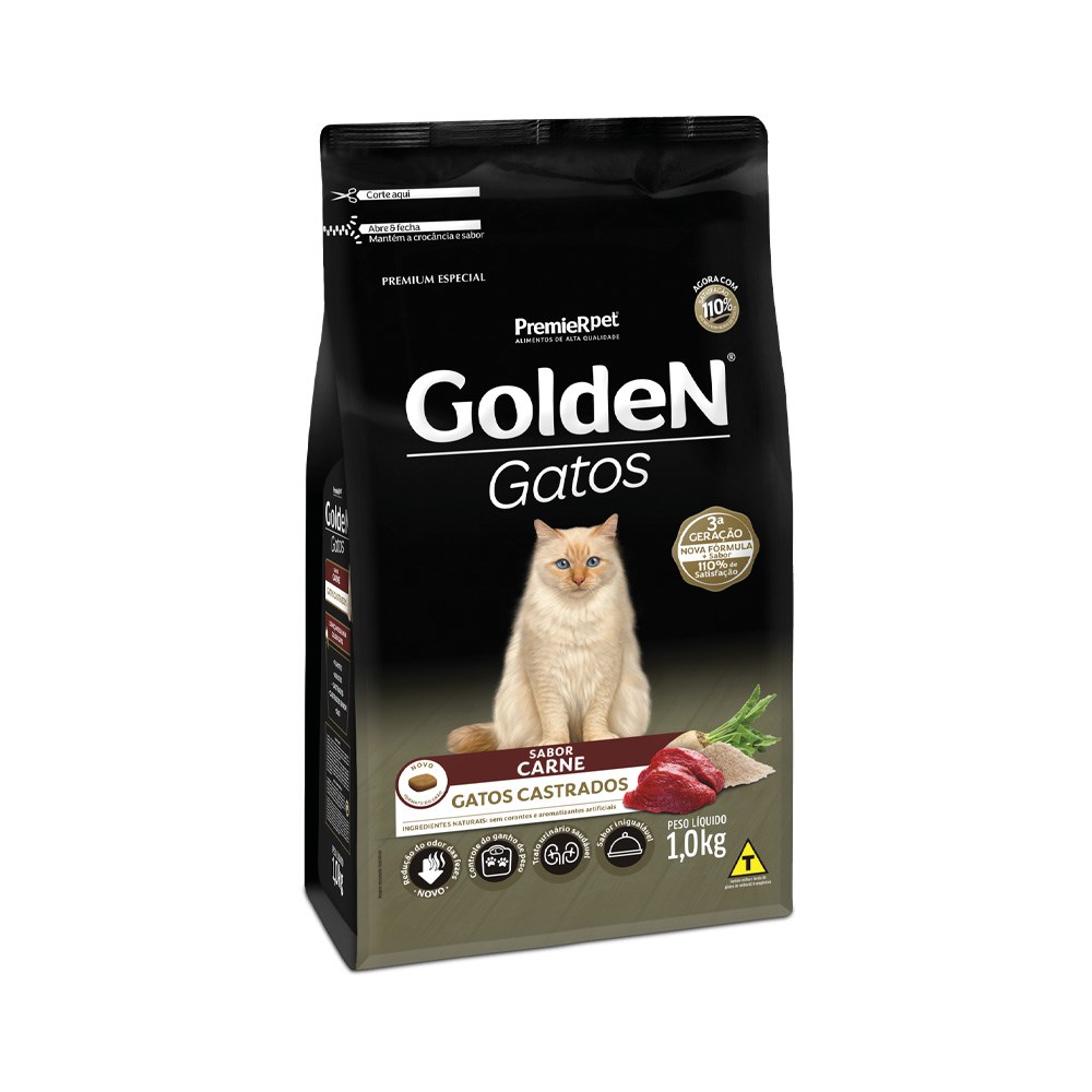 Ração Golden Gatos Adultos Castrados sabor Carne