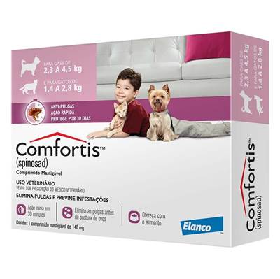 Antipulgas Comfortis Elanco 140mg - Cães de 2,3kg a 4,5kg e Gatos de 1,4kg a 2,8kg 1 comprimido