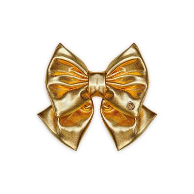 Gravata Borboleta Leo e Lia Holográfica Dourada para Cães e Gatos U