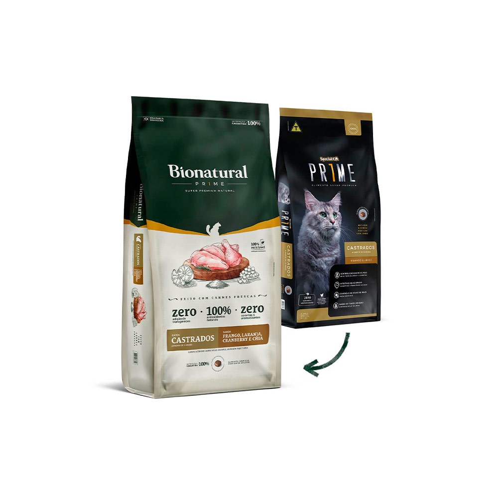 Ração Bionatural Prime para Gatos Castrados Sabor Frango, Laranja, Cranberry e Chia