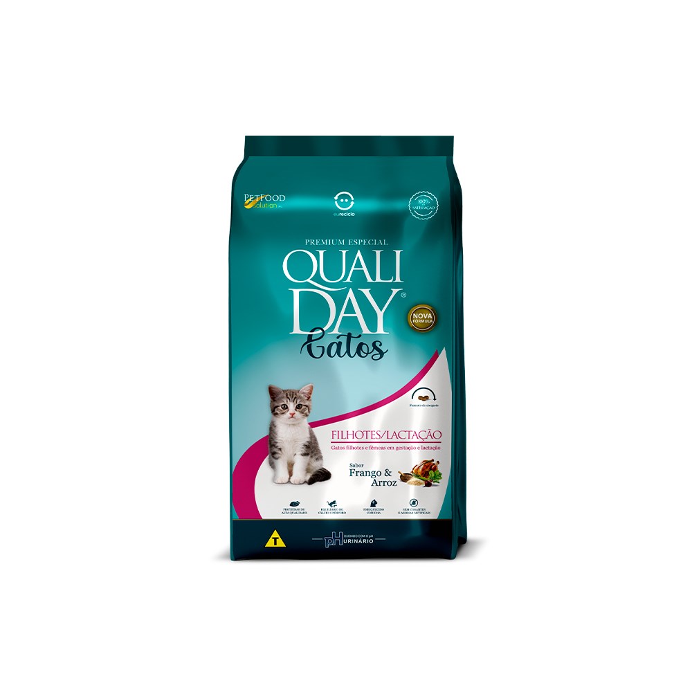 Ração Qualiday para Gatos Filhotes e Lactação sabor Frango