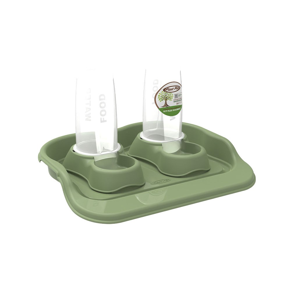 Comedouro Plast Pet Kit Flex Gourmet Eco Verde Oliva para Cães e Gatos