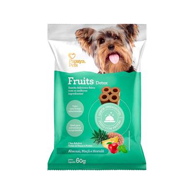 Snack Papaya Pets Fruits Detox para Cães Adultos Sabor Abacaxi, Maçã e Hortelã 300g