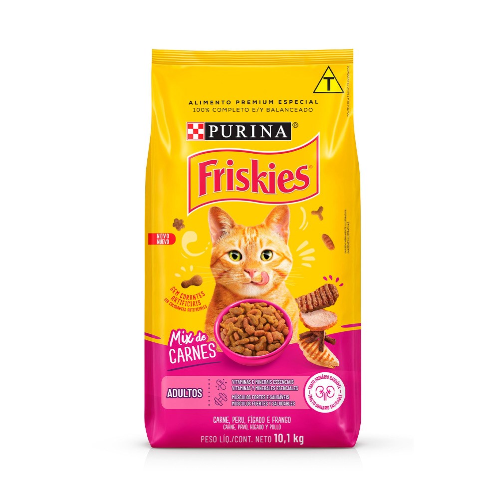 Ração Friskies Mix de Carne para Gatos Adultos Sabor Carne, Peru, Fígado e Frango