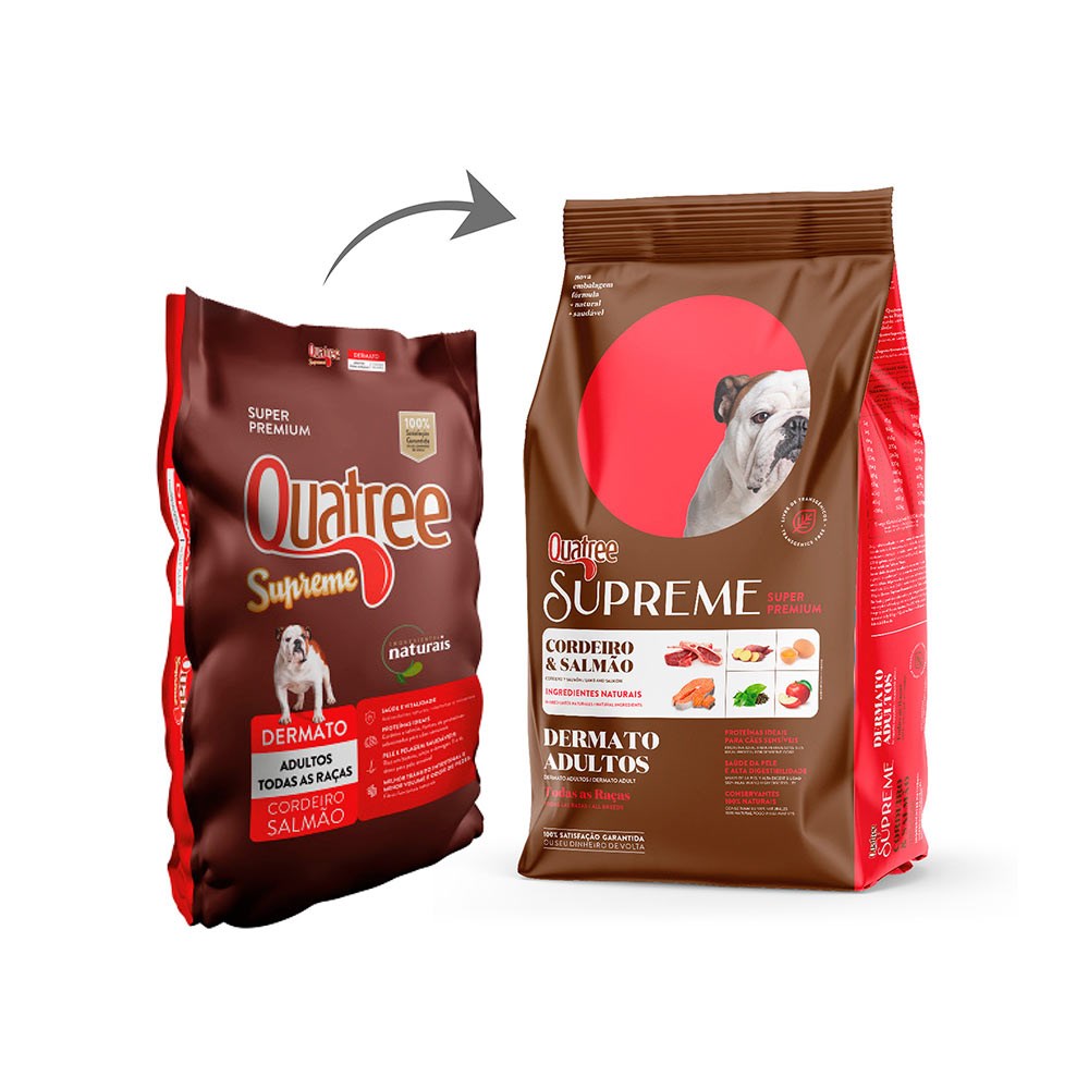 Ração Quatree Supreme Dermato para Cães Adultos sabor Cordeiro e Salmão