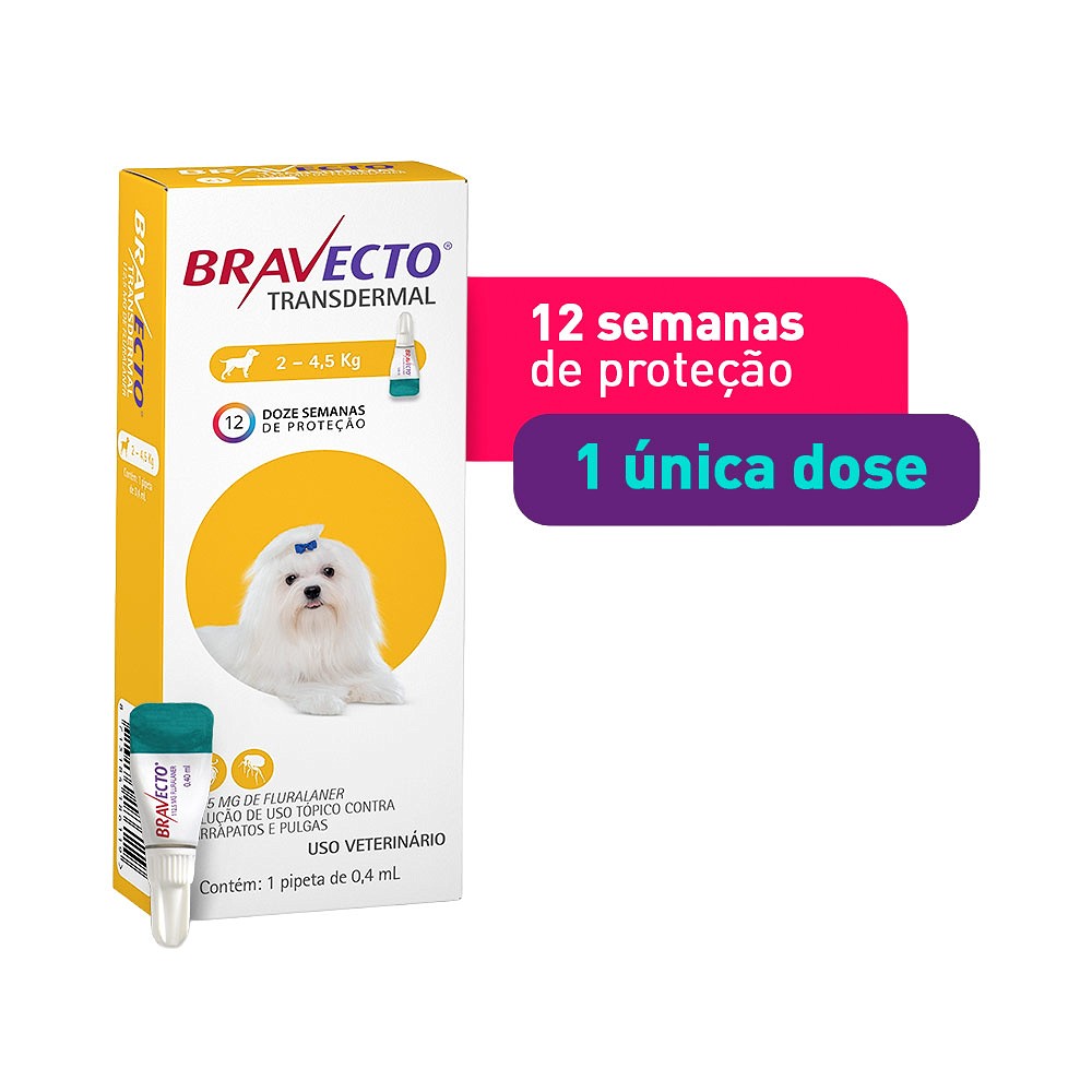 Antipulgas e Carrapatos Bravecto Transdermal para Cães de 2kg a 4,5kg - 112,5mg