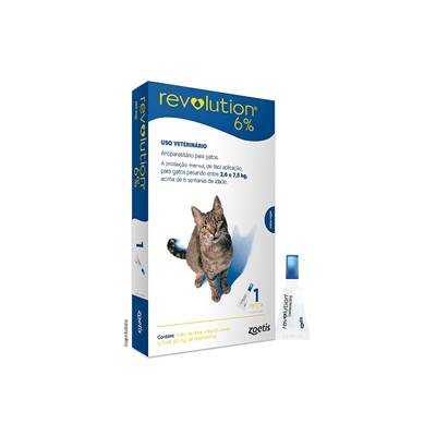 Antipulgas Revolution Zoetis 6% 0,75 ml para Gatos de 2,5kg a 7,5kg 3 pipetas