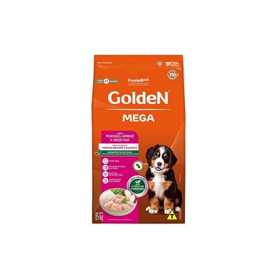 Ração Golden Mega para Cães Filhotes Raças Grandes Sabor Frango e Arroz 15kg
