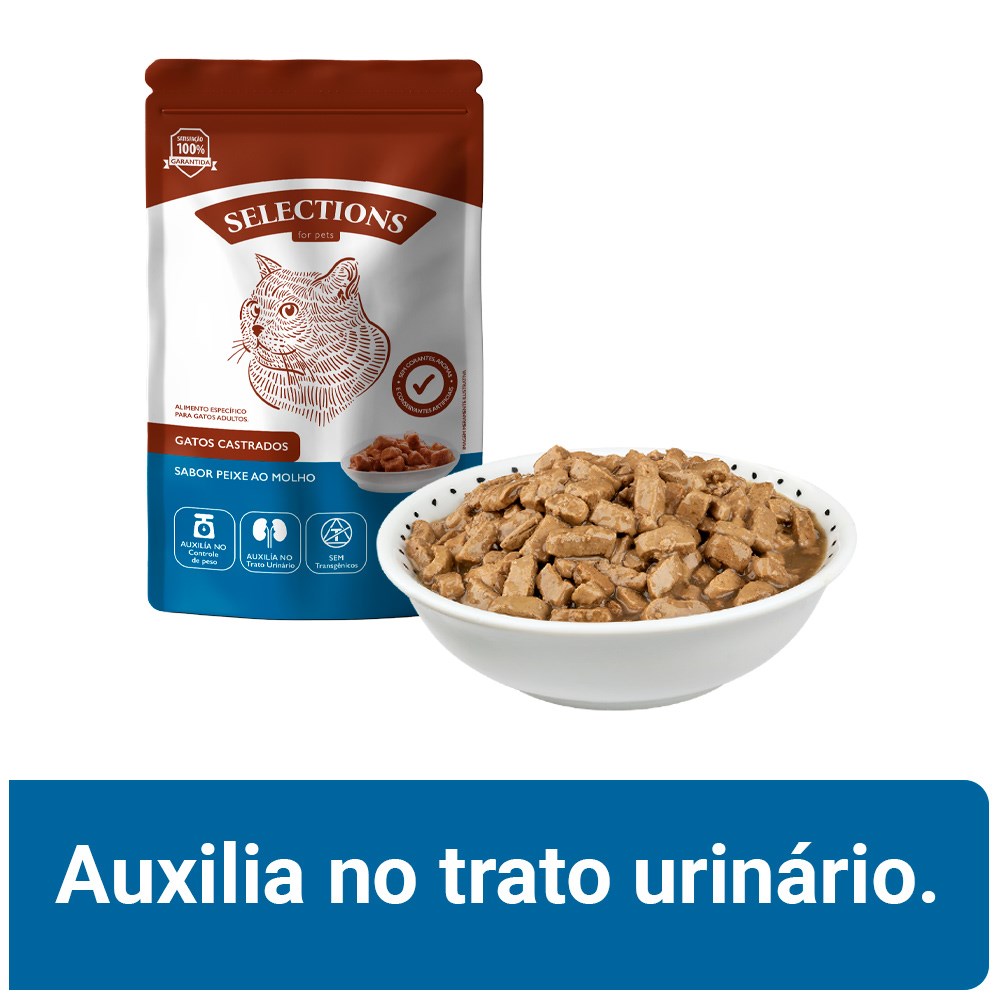 Ração Úmida Selections For Pets para Gatos Adultos Castrados Sabor Peixe ao Molho