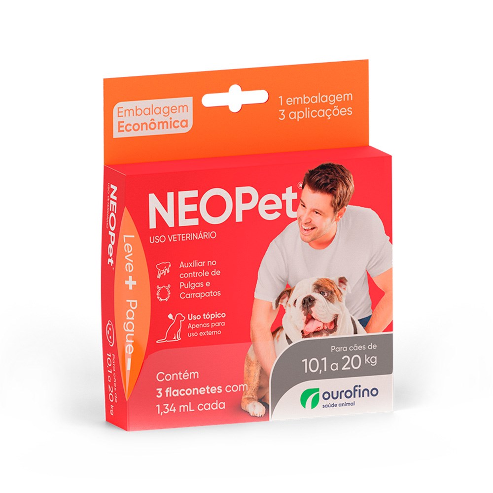 Antipulgas e Carrapatos Neopet Ourofino para Cães 10,1kg a 20kg - 1,34ml