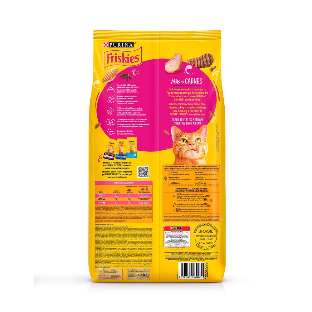 Ração Friskies Mix de Carne para Gatos Adultos Sabor Carne, Peru, Fígado e Frango