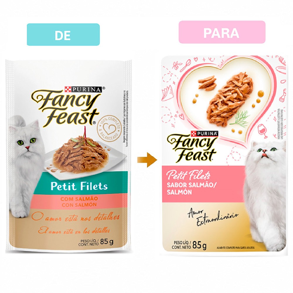 Ração Fancy Feast Sachê para Gatos Adultos sabor Petit Filet Salmão 