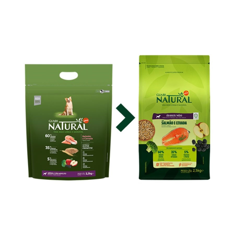 Ração Guabi Natural para Cães Adultos Porte Médio sabor Salmão & Cevada