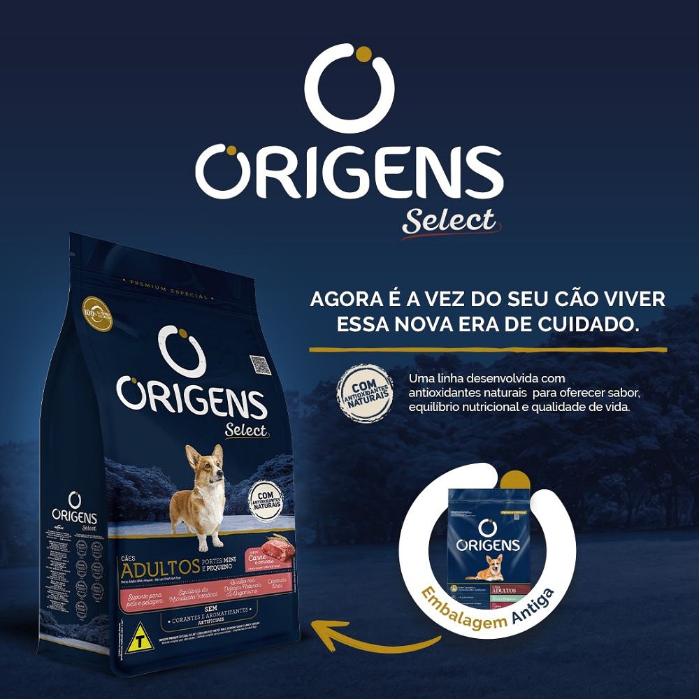 Ração Origens para Cães Adultos de Porte Mini e Pequeno sabor Carne e Cereais