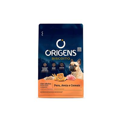 Biscoito Origens para Cães Adultos de Porte Mini e Pequeno Sabor Peru, Aveia e Cereais 400g