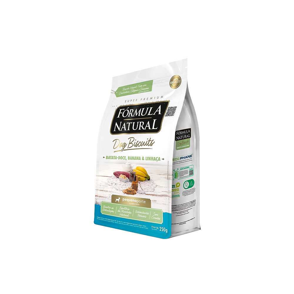 Biscoito Fórmula Natural Dog Biscuits para Cães Adultos de Pequeno Porte sabor Batata Doce Banana e Linhaça