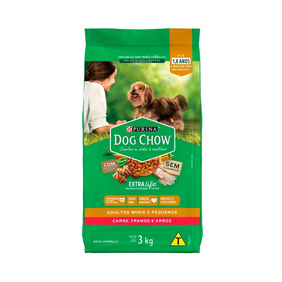 Ração Dog Chow Extra Life para Cães Adultos de Raças Pequenas sabor Frango & Carne