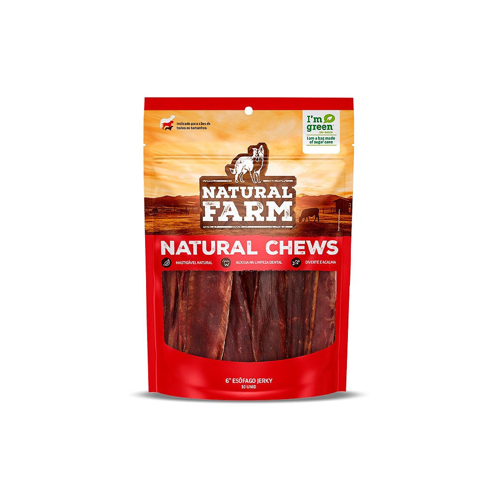 Osso Esôfago 6 Jerky com 10 Unidades para Cães Natural Farm