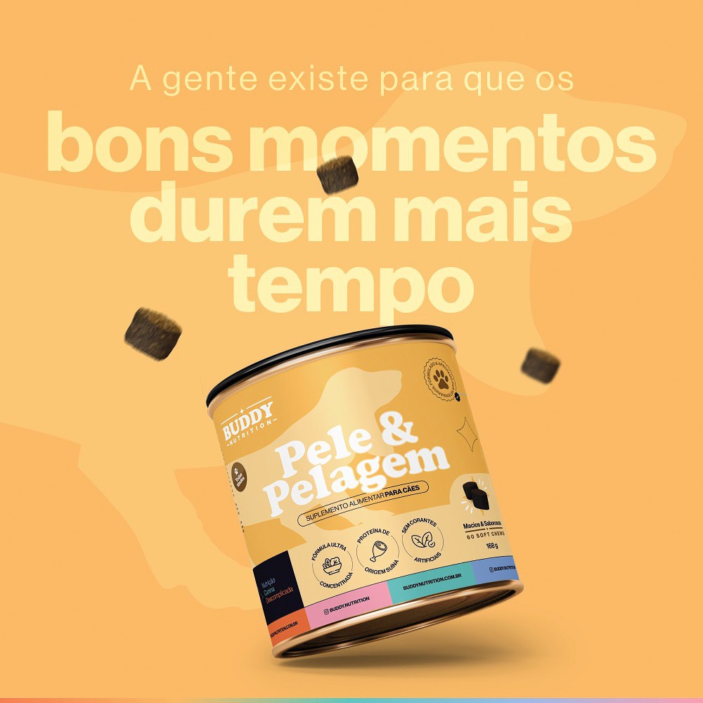 Suplemento Alimentar Buddy Nutrition Pele & Pelagem Sabor Carne para Cães - 60 Tabletes