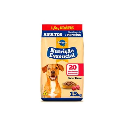 Ração Pedigree Nutrição Essencial Carne para Cães Adultos 13.5kg + 1.5kg
