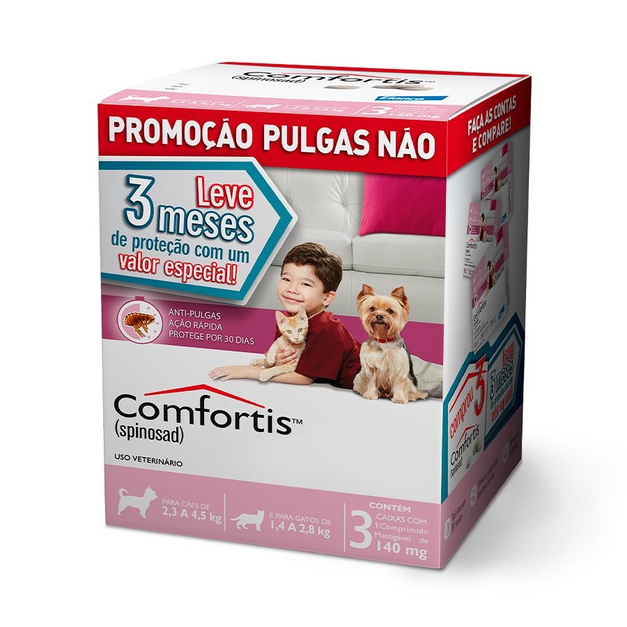 Antipulgas Comfortis Elanco 140mg - Cães de 2,3kg a 4,5kg e Gatos de 1,4kg a 2,8kg