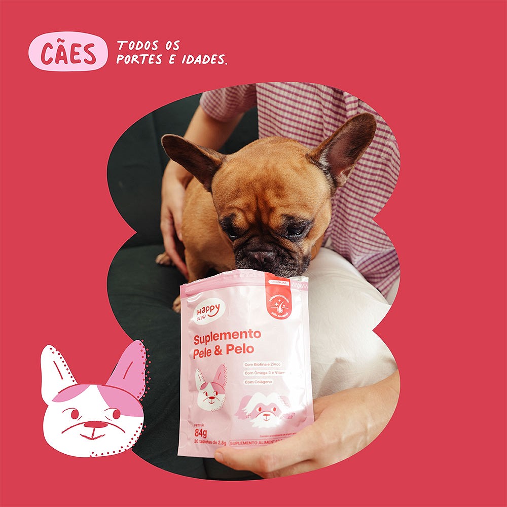 Suplemento Happy Glow Pele e Pelo para Cães 