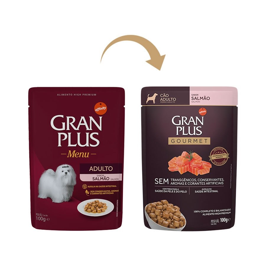 Ração GranPlus Sachê Gourmet para Cães Adultos sabor Salmão