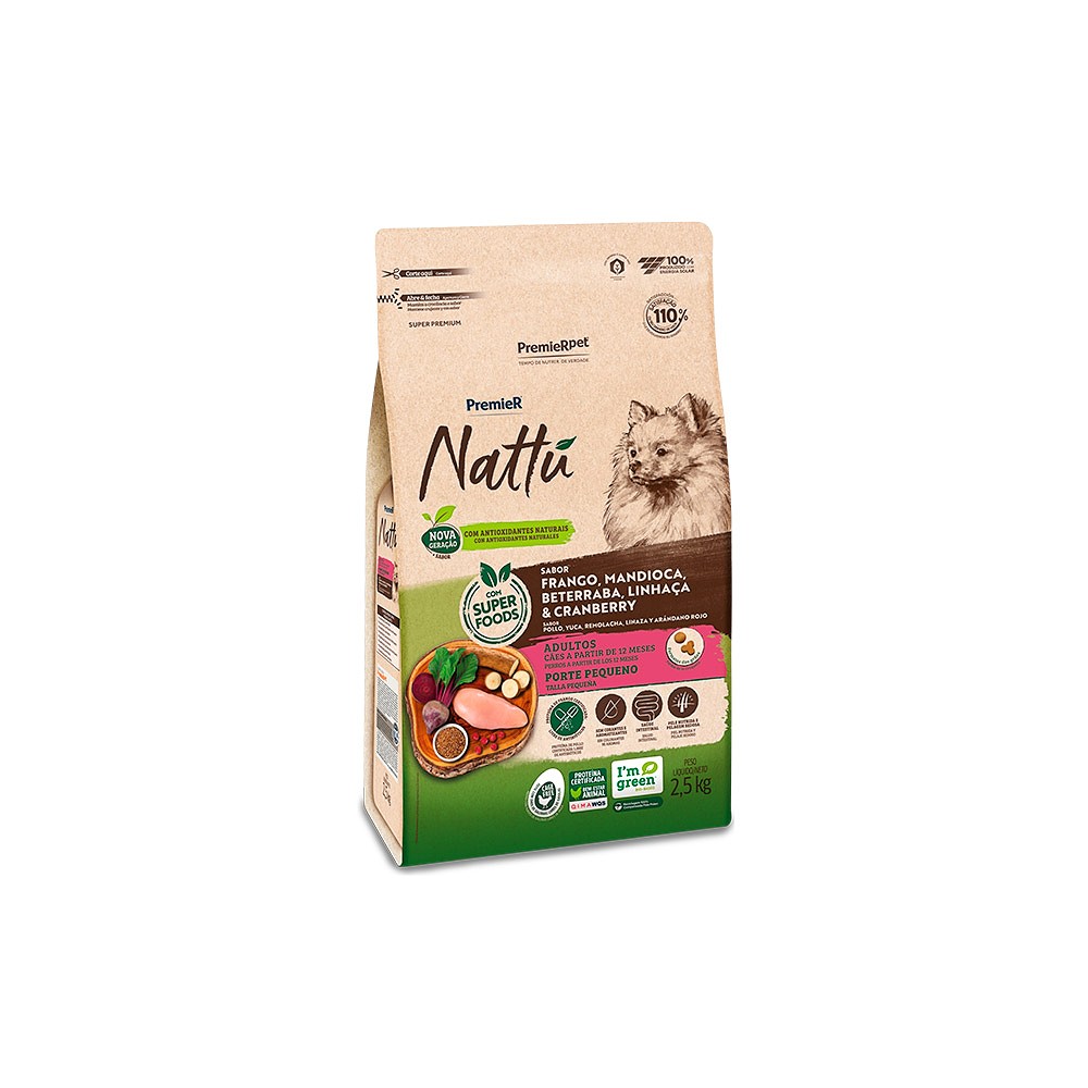 Ração Premier Nattu para Cães Adultos de Raças Pequenas Sabor Mandioca