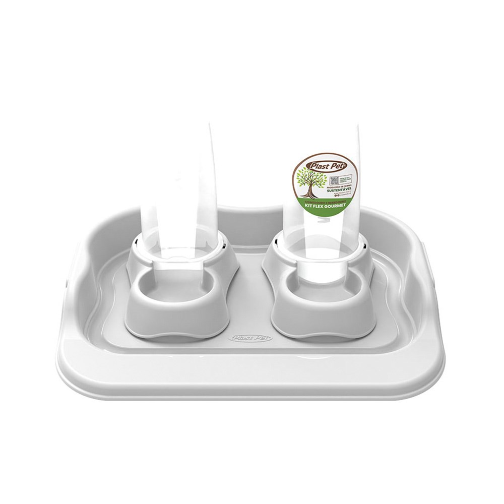 Comedouro Plast Pet Kit Flex Gourmet Eco Taupe para Cães e Gatos 