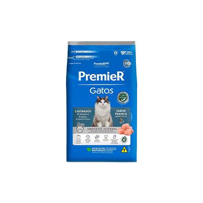 Ração Premier Ambientes Internos para Gatos Adultos Castrados sabor Frango 1,5kg