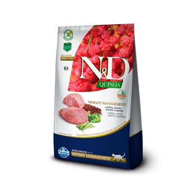 Ração N&D Quinoa Weight Management para Gatos Adultos sabor Cordeiro, Quinoa, Brócolis & Aspargo 1,5kg