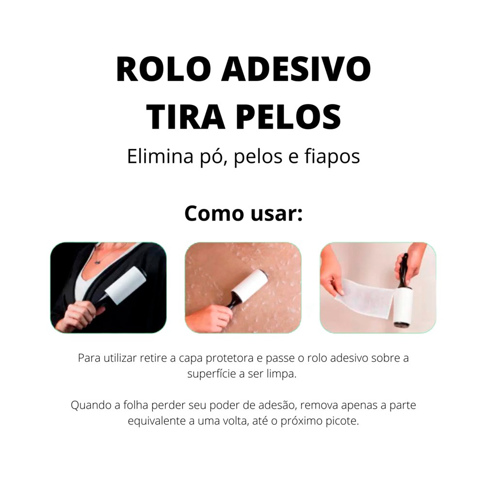 Kit Rolo Adesivo Tira Pelos Útil 30 Folhas