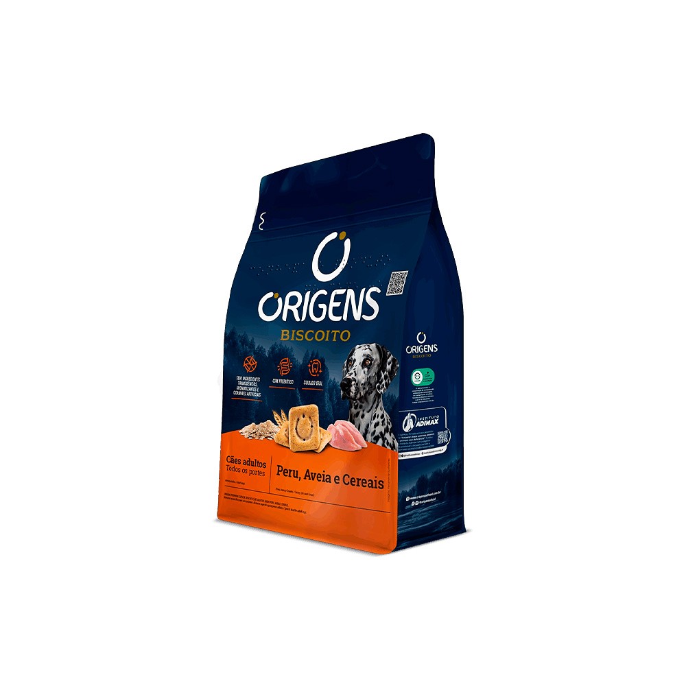 Biscoito Origens para Cães Adultos de Porte Médio e Grande Sabor Peru, Aveia e Cereais