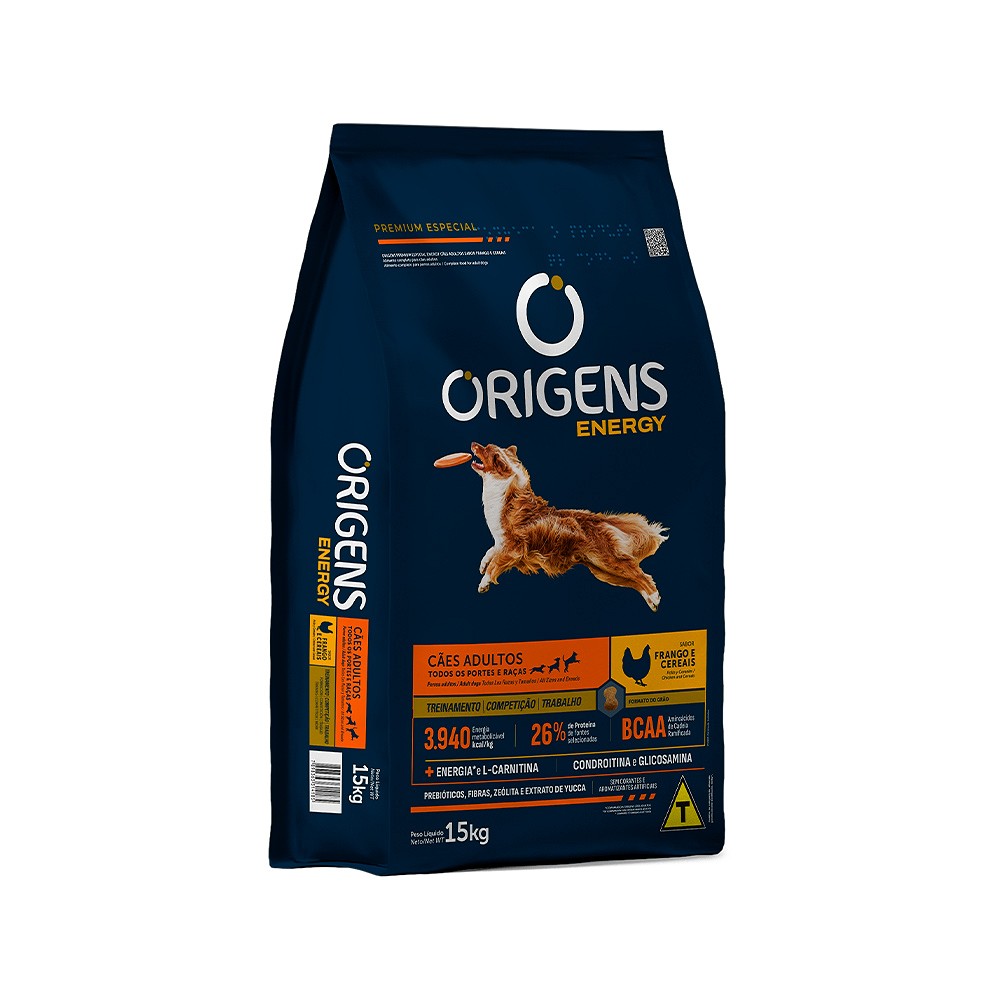 Ração Origens Energy para Cães Adultos sabor Frango e Cereais