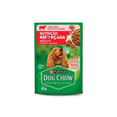 Ração Úmida Dog Chow Nutrição Reforçada para Cães Adultos sabor Carne em Filetes com Arroz
