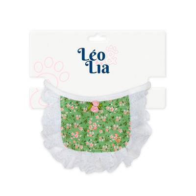 Babador Leo e Lia Verde Com Renda Floral para Cães e Gatos P