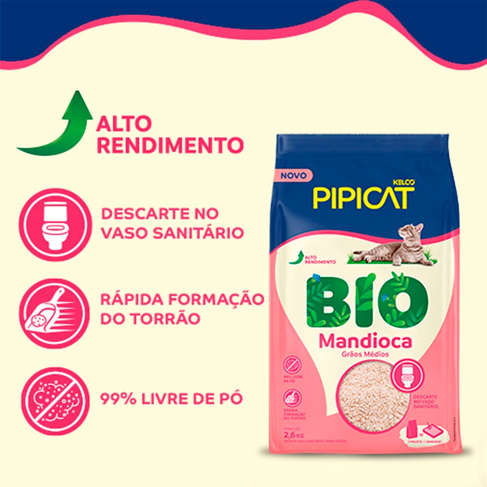 Areia Higiênica Pipicat Bio Mandioca para Gatos 