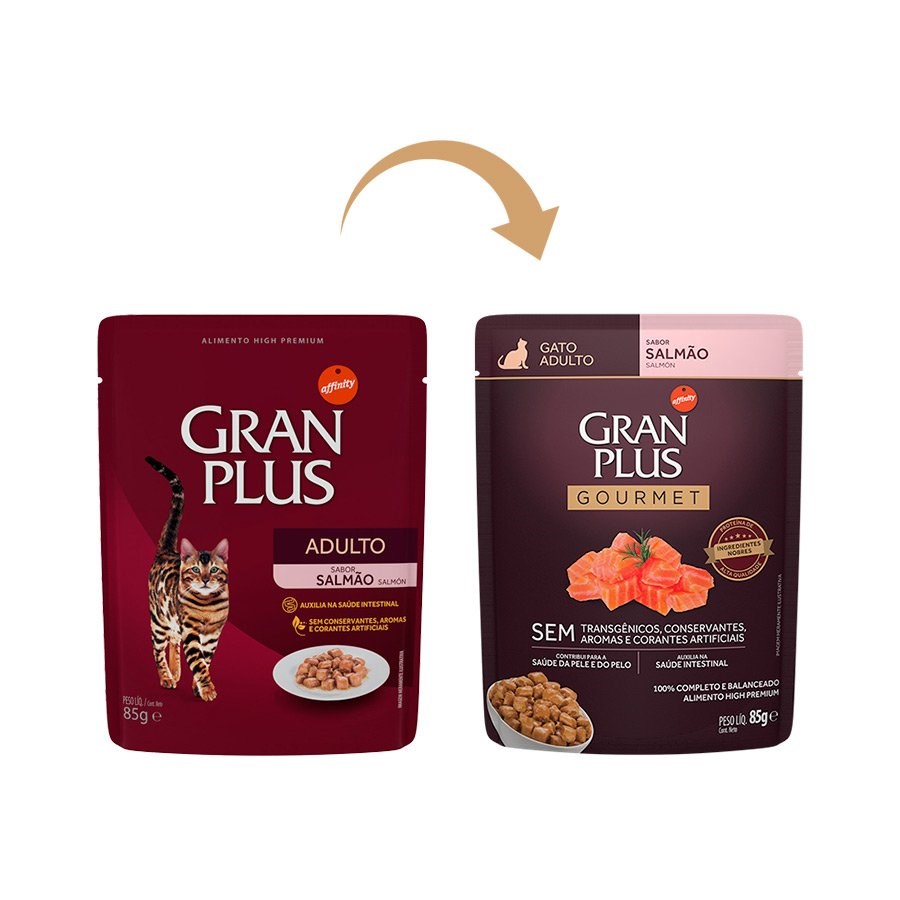 Ração GranPlus Sachê Gourmet para Gatos Adultos sabor Salmão